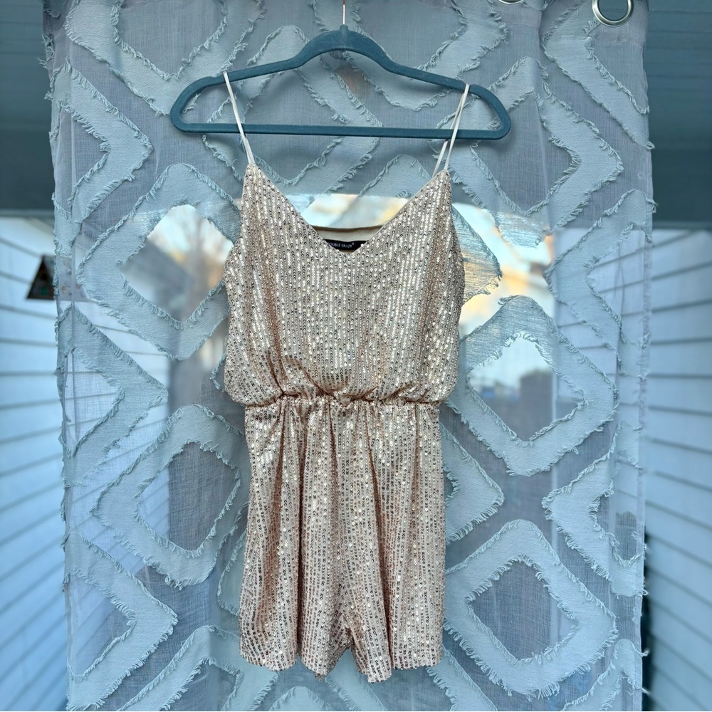 Double Crazy Gold Sequin Romper Lined Onesie Shor… - image 1